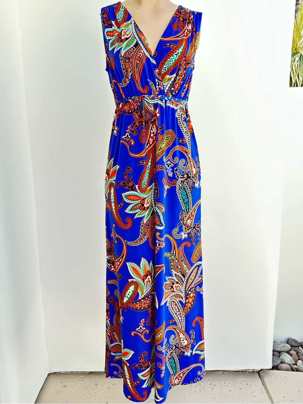 Philosophy Royal Blue Paisley V-Neck Maxi Dress